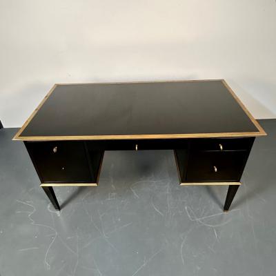 French Hollywood Regency Style Ebony Lacquer Executive Desk Writing Table