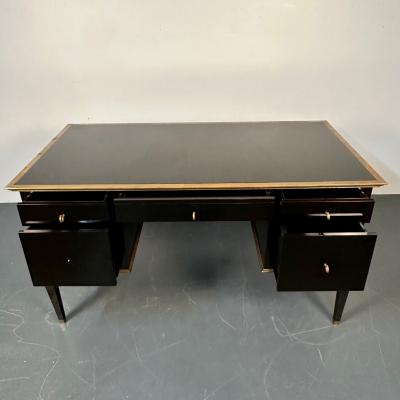 French Hollywood Regency Style Ebony Lacquer Executive Desk Writing Table