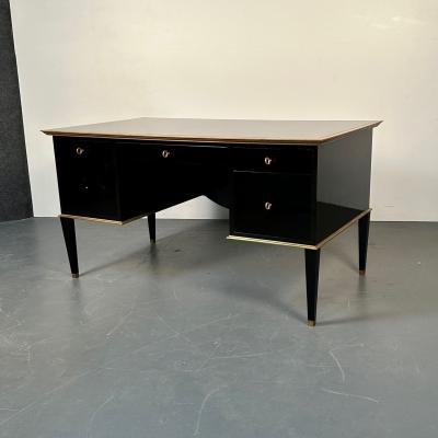 French Hollywood Regency Style Ebony Lacquer Executive Desk Writing Table