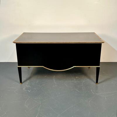 French Hollywood Regency Style Ebony Lacquer Executive Desk Writing Table