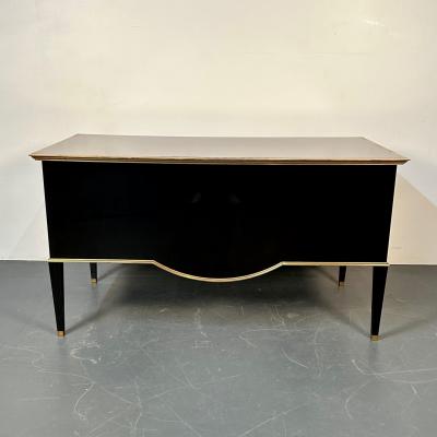 French Hollywood Regency Style Ebony Lacquer Executive Desk Writing Table