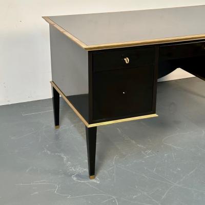 French Hollywood Regency Style Ebony Lacquer Executive Desk Writing Table