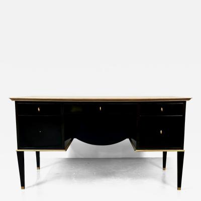 French Hollywood Regency Style Ebony Lacquer Executive Desk Writing Table