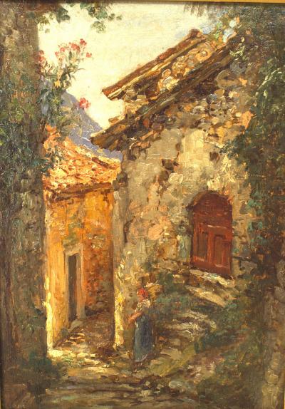 French Impressionist Oil of Cobbled Street Scene