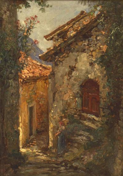 French Impressionist Oil of Cobbled Street Scene