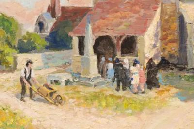 French Impressionist Style 1950s Oil on Canvas Painting Depicting a Small Church