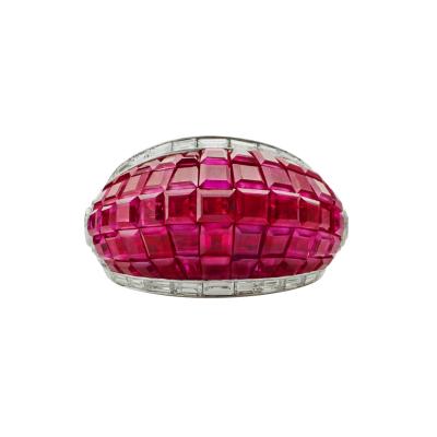 French Invisibly Set Ruby and Diamond Bomb Ring