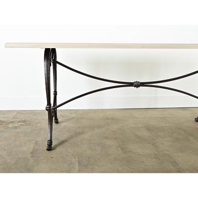 French Iron Base Dining Table Painted Wood Top