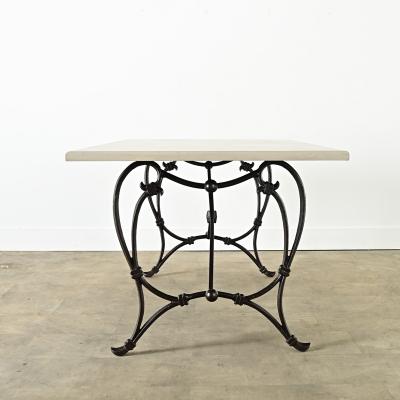French Iron Base Dining Table Painted Wood Top