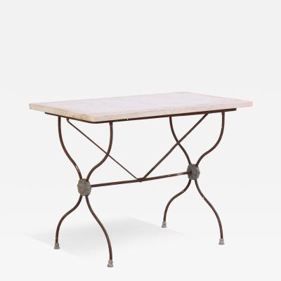 French Iron Marble Top Bistro Table C 1920