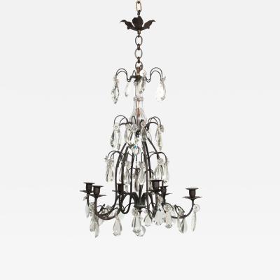 French Iron and Crystal Chandelier