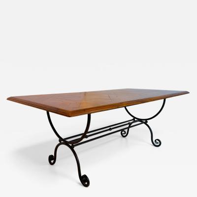 French Iron and Parquet Wood Dining Table