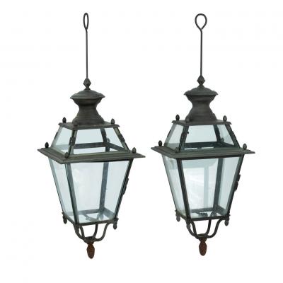French Iron and Tole Glass Paneled Lantern
