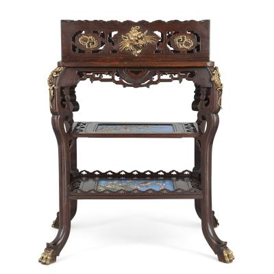 French Japonisme style gilt bronze and faience standing jardini re