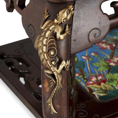 French Japonisme style gilt bronze and faience standing jardini re