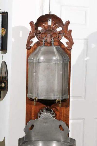 French Late 18th Century Louis XV Pewter Lavabo Mounted on Walnut Stand