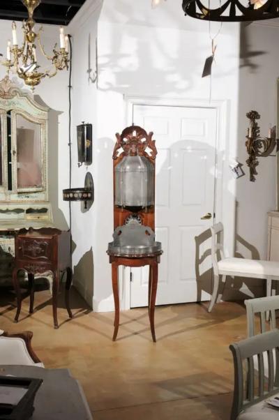 French Late 18th Century Louis XV Pewter Lavabo Mounted on Walnut Stand