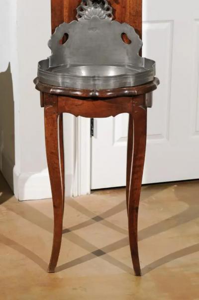 French Late 18th Century Louis XV Pewter Lavabo Mounted on Walnut Stand