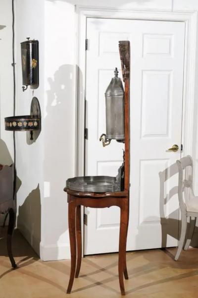 French Late 18th Century Louis XV Pewter Lavabo Mounted on Walnut Stand