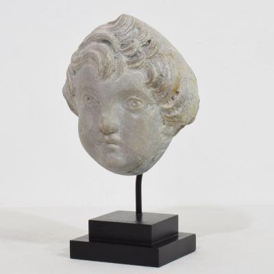 French Late 18th Century Neoclassical Grey Marble Angel Head