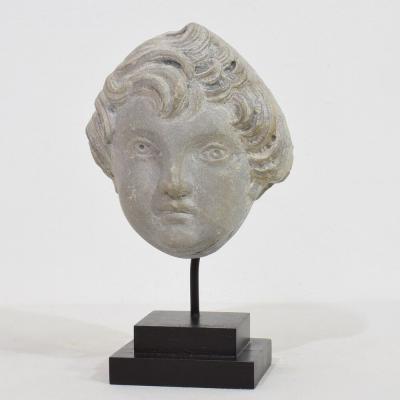 French Late 18th Century Neoclassical Grey Marble Angel Head