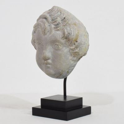 French Late 18th Century Neoclassical Grey Marble Angel Head