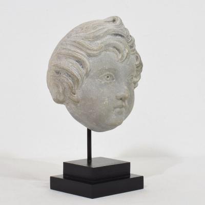 French Late 18th Century Neoclassical Grey Marble Angel Head