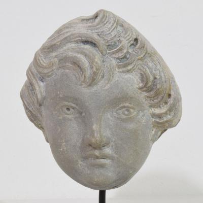 French Late 18th Century Neoclassical Grey Marble Angel Head