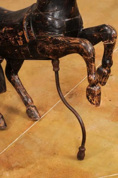 French Late 19th Century Carved Carousel Prancing Horse Sculpture with Patina