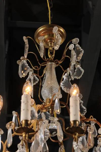 French Late 19th Century Crystal 12 Light Chandelier with Brass Armature