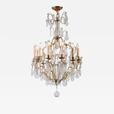 French Late 19th Century Crystal 12 Light Chandelier with Brass Armature
