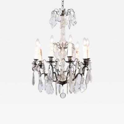 French Late 19th Century Eight Arm Crystal Chandelier with Dark Metal Armature