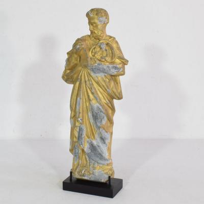 French Late 19th Century Neo Gothic Gilded Metal Saint Statuethic Saint