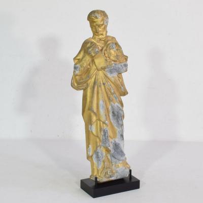 French Late 19th Century Neo Gothic Gilded Metal Saint Statuethic Saint