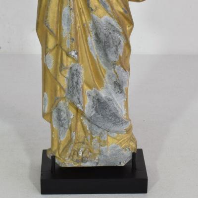 French Late 19th Century Neo Gothic Gilded Metal Saint Statuethic Saint