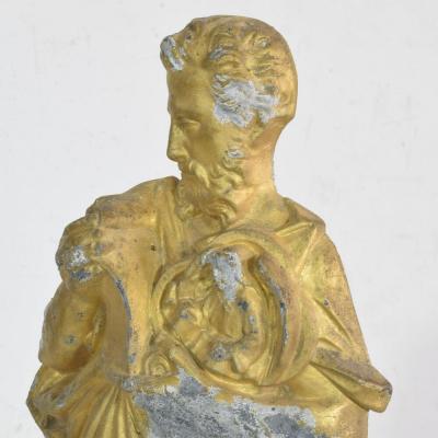 French Late 19th Century Neo Gothic Gilded Metal Saint Statuethic Saint
