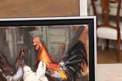 French Late 20th Century Framed and Signed Oil on Canvas Barnyard Scene Painting