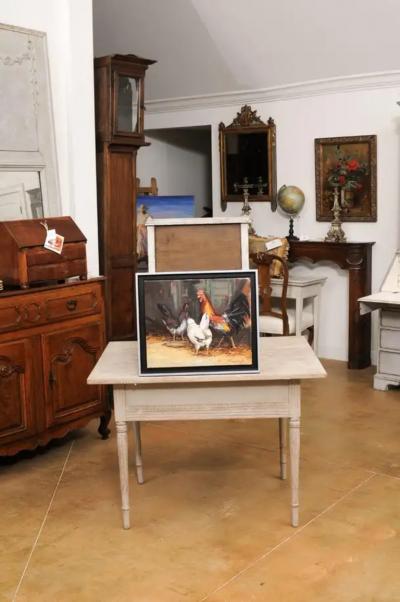 French Late 20th Century Framed and Signed Oil on Canvas Barnyard Scene Painting