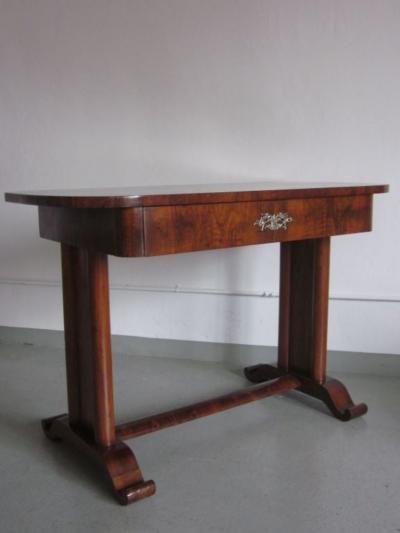 French Late Art Deco Modern Neoclassical Desk Console Vanity in Walnut