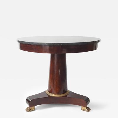 French Late Empire or Restauration Style Marble Top Mahogany Table circa 1830