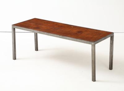 French Leather Metal Coffee Table France C 1950 s