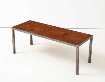 French Leather Metal Coffee Table France C 1950 s