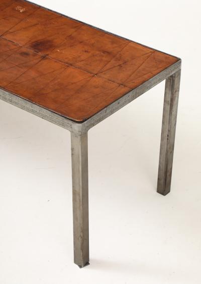 French Leather Metal Coffee Table France C 1950 s