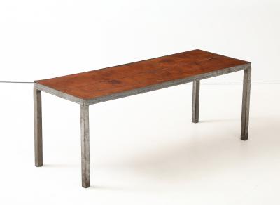French Leather Metal Coffee Table France C 1950 s
