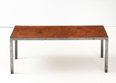 French Leather Metal Coffee Table France C 1950 s
