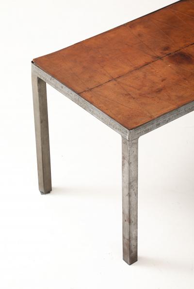 French Leather Metal Coffee Table France C 1950 s