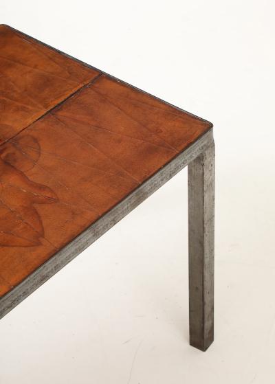 French Leather Metal Coffee Table France C 1950 s