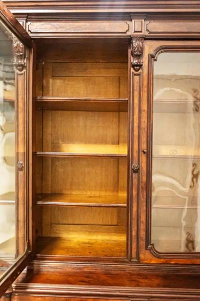 French Louis Philippe 19th Century Two Part Bookcase with Blown Glass Doors