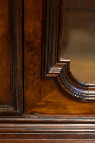 French Louis Philippe 19th Century Two Part Bookcase with Blown Glass Doors