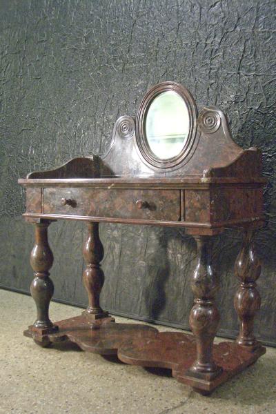 French Louis Philippe Griotte Rouge Marble Console Bar Vanity or Dressing Table